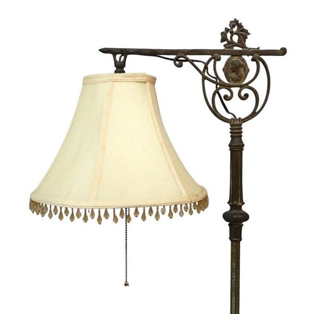Traditional Antique Rembrandt Egyptian Revival Cast Iron & Brass Portrait Bridge Lamp C1930 For Sale - Image 3 of 14