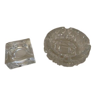Late 20th Century Crystal Ashtrays- Set of 2 For Sale