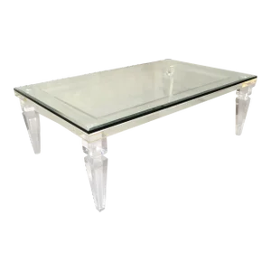 1970s Charles Hollis Jones Style Beveled Glass Lucite Rectangle Coffee Table Palm Beach Regency