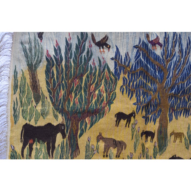 1980s Vintage 1988 Zayed Handwoven Wool Tapestry – Egyptian Folk Art Meadow Scene 4'9" × 3'1" Ft For Sale - Image 5 of 8