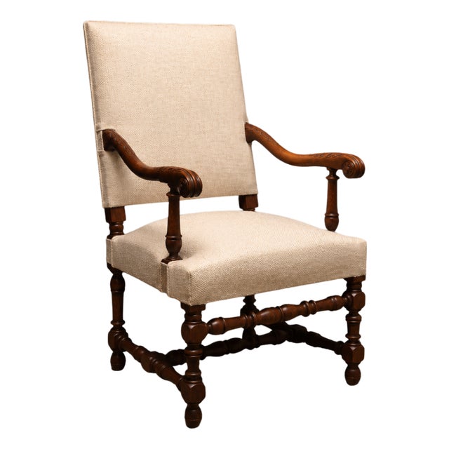 Louis XIII Style Carved Oak Fauteuil Armchair For Sale