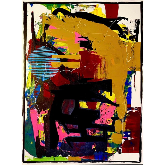 Go on Through presents a vibrant interplay of colors and textures, merging bold strokes of black with dynamic splashes of...