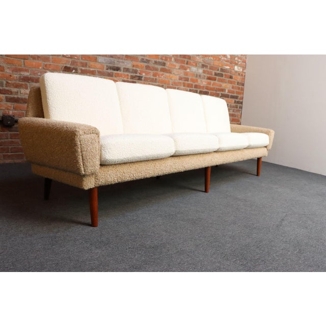 Danish Modern Four Seat Long Sofa in Teak and Two-Tone Bouclé For Sale - Image 17 of 18