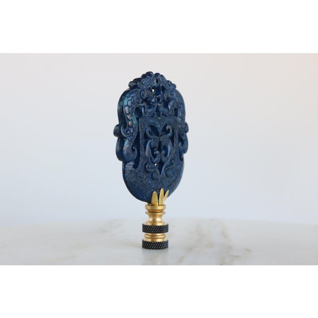 Chinoiserie Carved Stone Lamp Finial on Brass Hardware For Sale - Image 4 of 4
