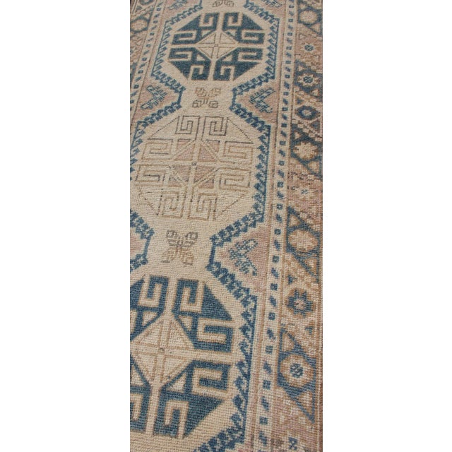 Textile Vintage Turkish Oushak Runner in Soft Blue and Warm Beige Tones For Sale - Image 7 of 10