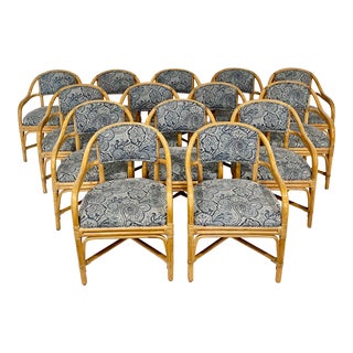 Vintage Rattan Arm Dining Chairs- Set of 8 For Sale