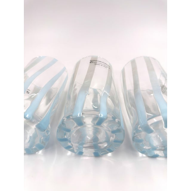 Mid-Century Modern Alessandro Coppola Murano Art Glass Tumblers With Blue Ribbon Pattern - Set of 6 For Sale - Image 3 of 9
