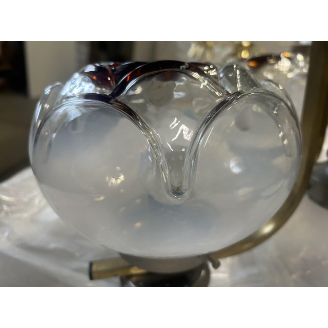 5-Light Chandelier in White and Amber Shaded Glass, 1976 For Sale - Image 6 of 11