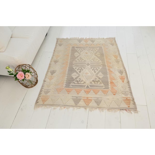 Turkish Oushak Vintage Small Kilim Rug For Sale - Image 3 of 10
