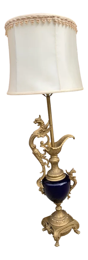 Antique French Bronze and Cobalt Blue Table Lamp