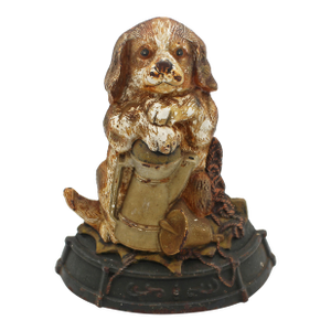 Circa 1900 English Cast Iron Painted Dog Doorstop