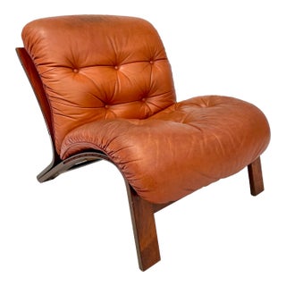 Mid-Century Modern Leather and Rosewood Lounge Chair in the Style of Rybo Rykken For Sale