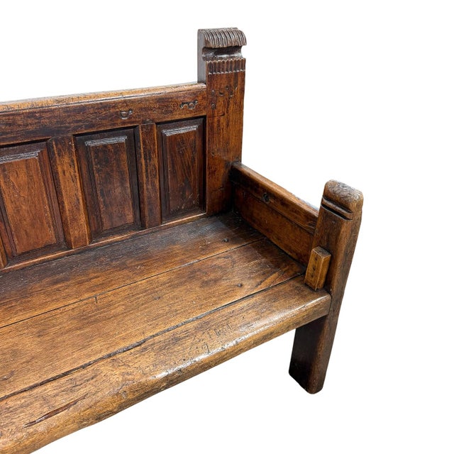 Brown Antique Traditional Spanish Oak Bench For Sale - Image 8 of 18