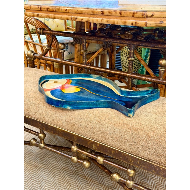 Vintage Hand Painted Papier-Mâché Fish Serving Tray, Made in Mexico For Sale - Image 11 of 11