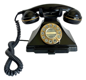 Vintage-Inspired Rotary Style Black Desk Telephone With Brass Dial