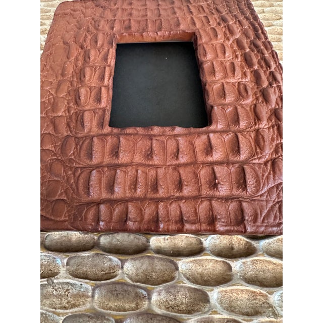Brown Vintage Italian 1970’s Picture Frame of CeramicWith Alligator Detail in Bronze /Brown For Sale - Image 8 of 9