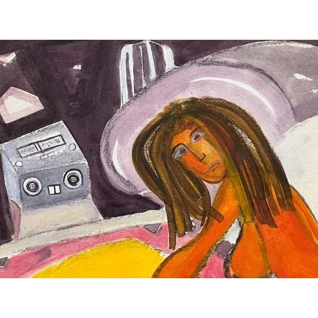 Modern "Woman and Her Cat" Mixed Media Artwork by Rupert Picott For Sale - Image 3 of 6