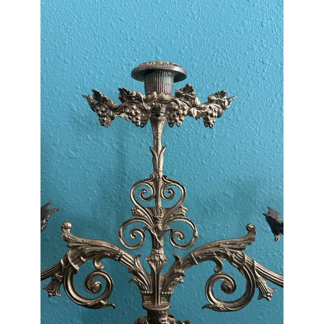 Stone Antique Victorian Brass Figural Girandole Candelabra c.1850-1870 Marble Base For Sale - Image 7 of 9