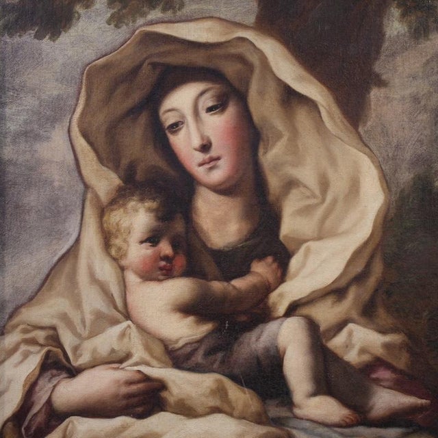 Italian Artist, Madonna with Child, 1680, Oil on Canvas For Sale - Image 3 of 16