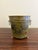 French Provincial Italian Neoclassical Tole Green & Gold Cachepot Planter Vase With Lion Heads For Sale - Image 3 of 6