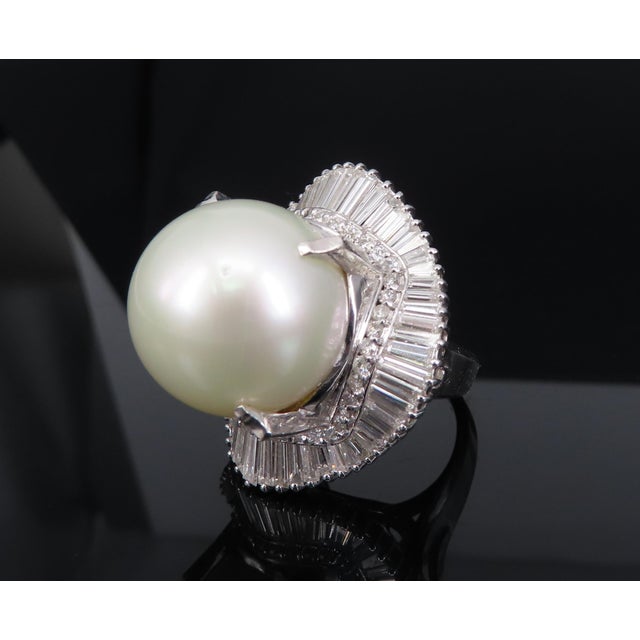Late 20th Century Rare 18mm South Seas Pearl & 3.63ct Diamond Platinum Ring, 32gr Size 5.75 For Sale - Image 18 of 18
