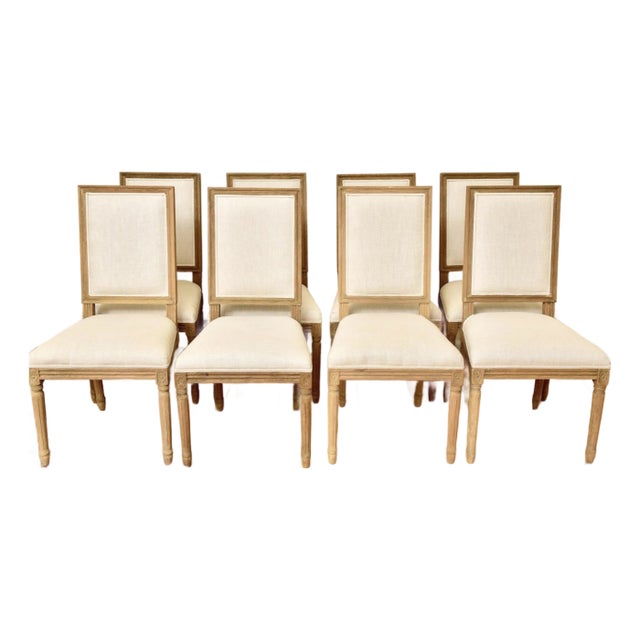 Set of 8 Restoration Hardware Louis XVI Style French Oak Dining Chairs For Sale