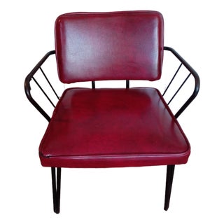 Vintage Viking Artline Style Red Vinyl & Black Metal Frame Chair Hair Pin Legs For Sale