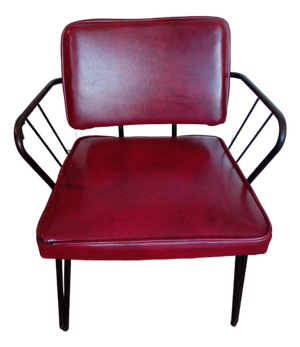 Vintage Viking Artline Style Red Vinyl & Black Metal Frame Chair Hair Pin Legs