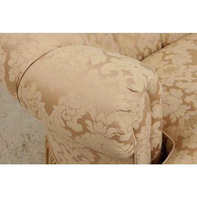 Century Channel Back Upholstered Damask Sofa For Sale - Image 12 of 17