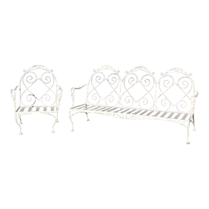 Meadowcraft Style Vintage Outdoor Wrought Iron Sofa and Chair