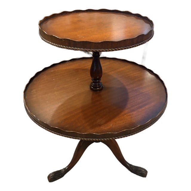 Vintage Chippendale Style Mahogany Two-Tier Dumbwaiter Table For Sale