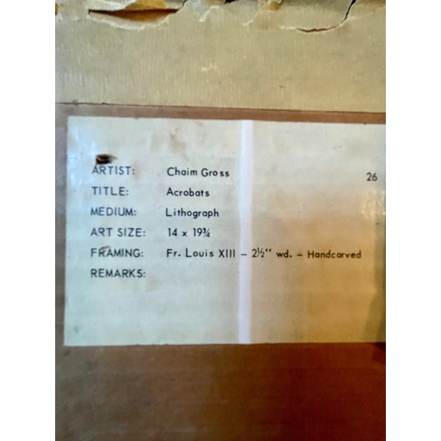 Mid 20th Century "Acrobats" Expressionist Figurative Limited Edition Lithograph by Chaim Gross, Framed For Sale - Image 12 of 13