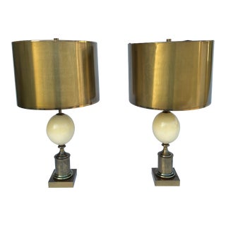 1960’s Maison Charles Patina Brass Ostrich Egg Table Lamps - Set of 2 For Sale