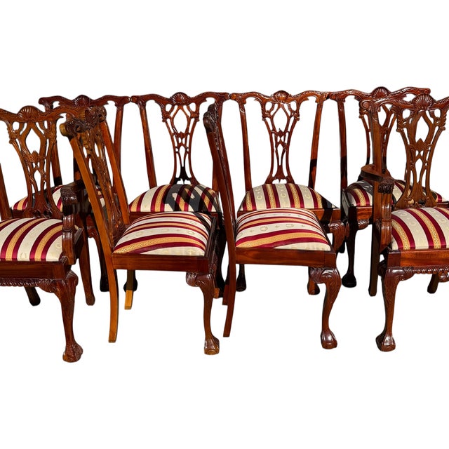 English Chippendale Style Carved Mahogany Ball & Claw Dining Chairs- Set of 8 For Sale In Los Angeles - Image 6 of 7