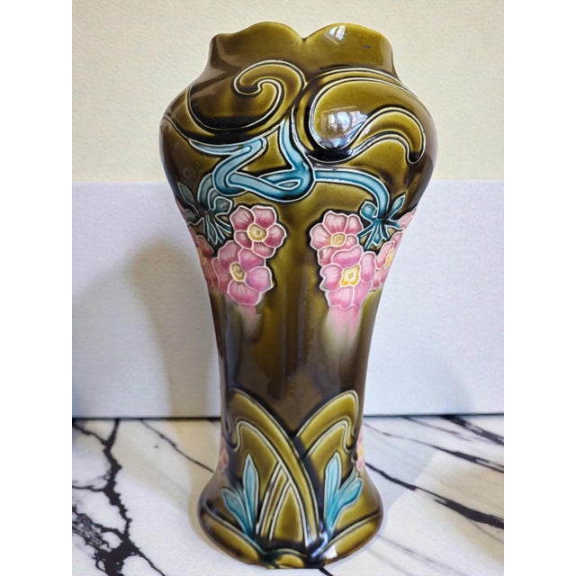 Ceramic Art Nouveau Slipware Vase by Gustave De Bruyn, 1890s For Sale - Image 7 of 10