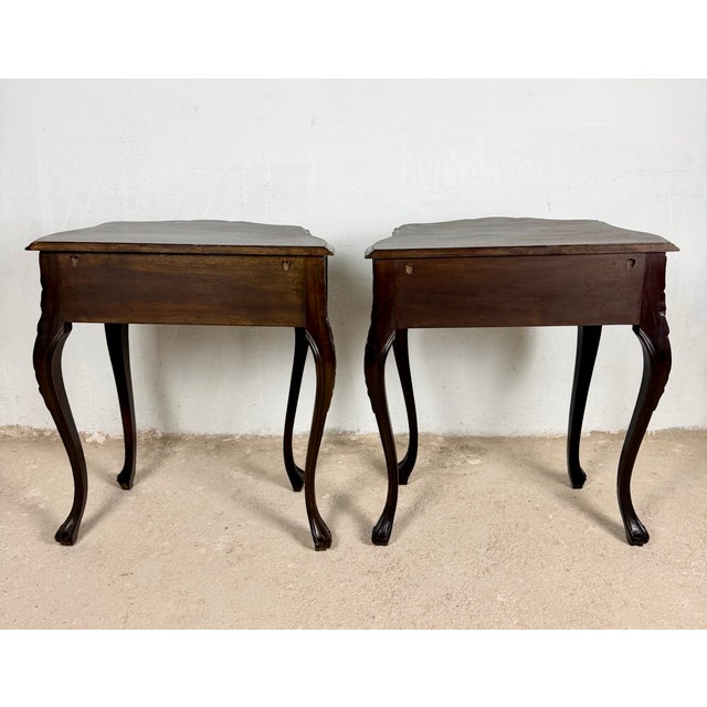 1930s French Louis XV Style Bombe Nightstands with Two Drawers, 1930, Set of 2 For Sale - Image 5 of 12
