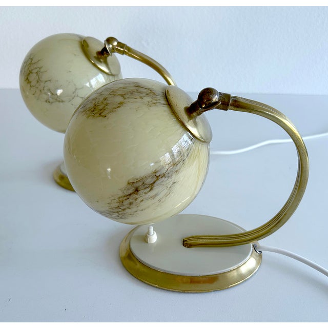 1930s Art Deco Table Lamps in Brass and Glass, Set of 2 For Sale - Image 5 of 16