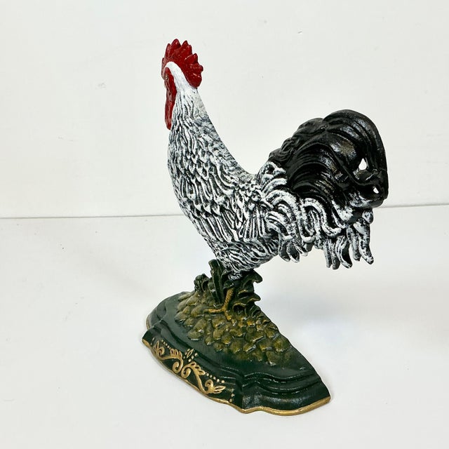 Dark Green 1950s Vintage Americana Arts & Crafts Farmhouse Cast Iron Rooster/Chicken Doorstop. For Sale - Image 8 of 12
