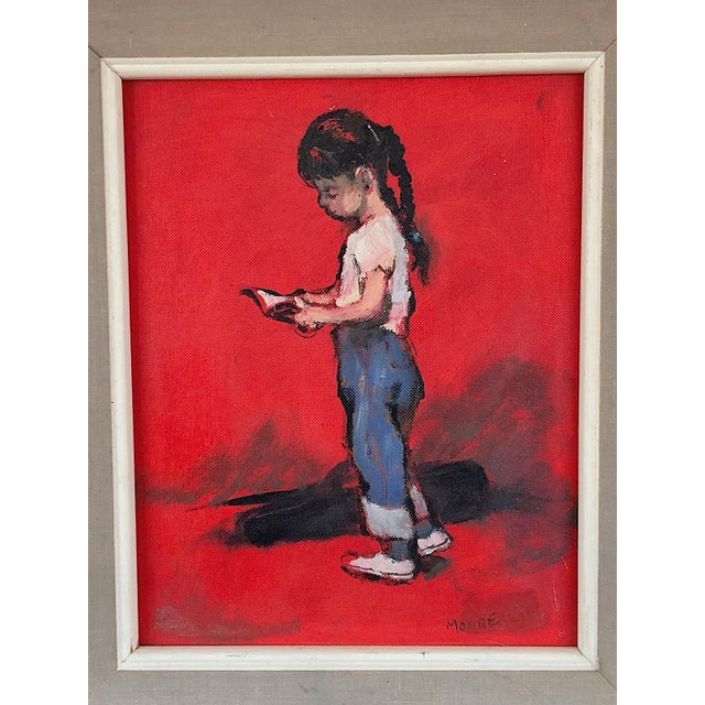 Wood Martha Moore Burnett Oil Painting Girl With a Book For Sale - Image 7 of 10