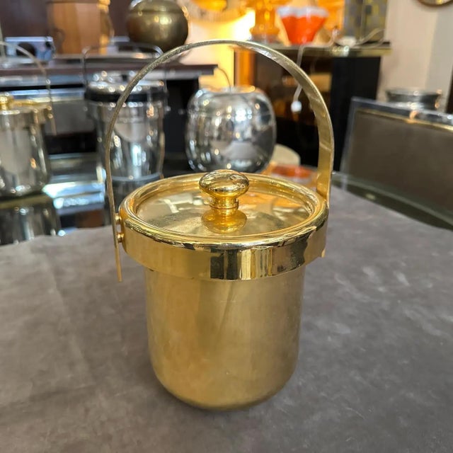 Metal 1970s Mid-Century Modern Gilded Metal Italian Ice Bucket For Sale - Image 7 of 11