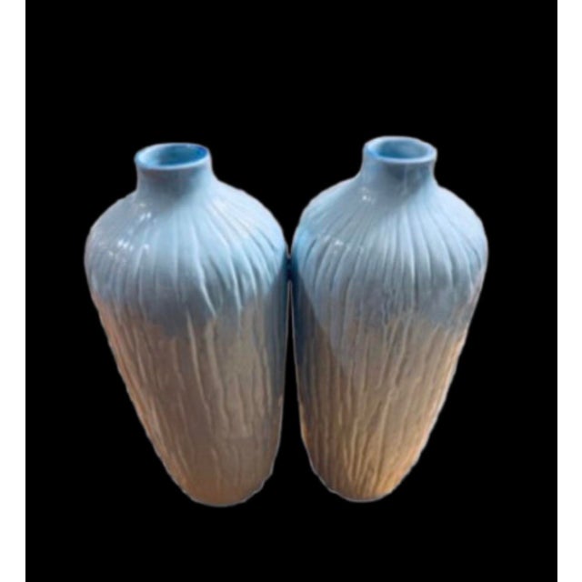 Hollywood Regency Vintage Portugal Ceramic Faux Bois Style Vases - A Pair For Sale - Image 4 of 10