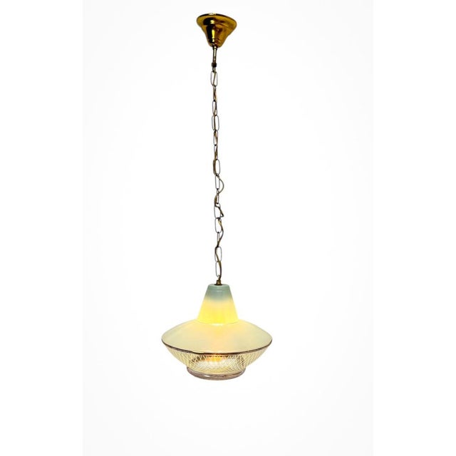 French Green Glass Pendant Lamp, 1950s For Sale - Image 11 of 13