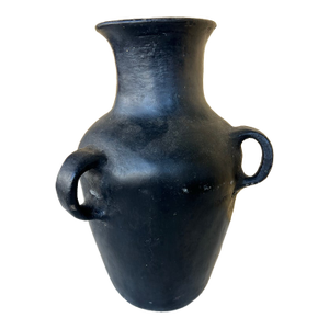 Vintage Matte Black Terracotta Amphora Vase With Handles