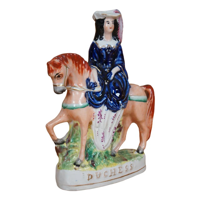 Antique Staffordshire Porcelain Duchess of Cambridge Horseback Figurine For Sale