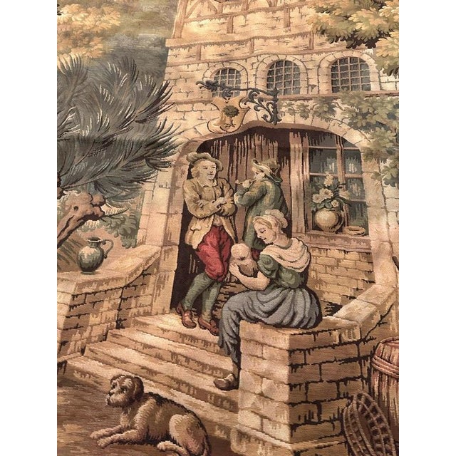 Antique French Aubusson Jacquard Tapestry Village, 1970s For Sale - Image 11 of 18