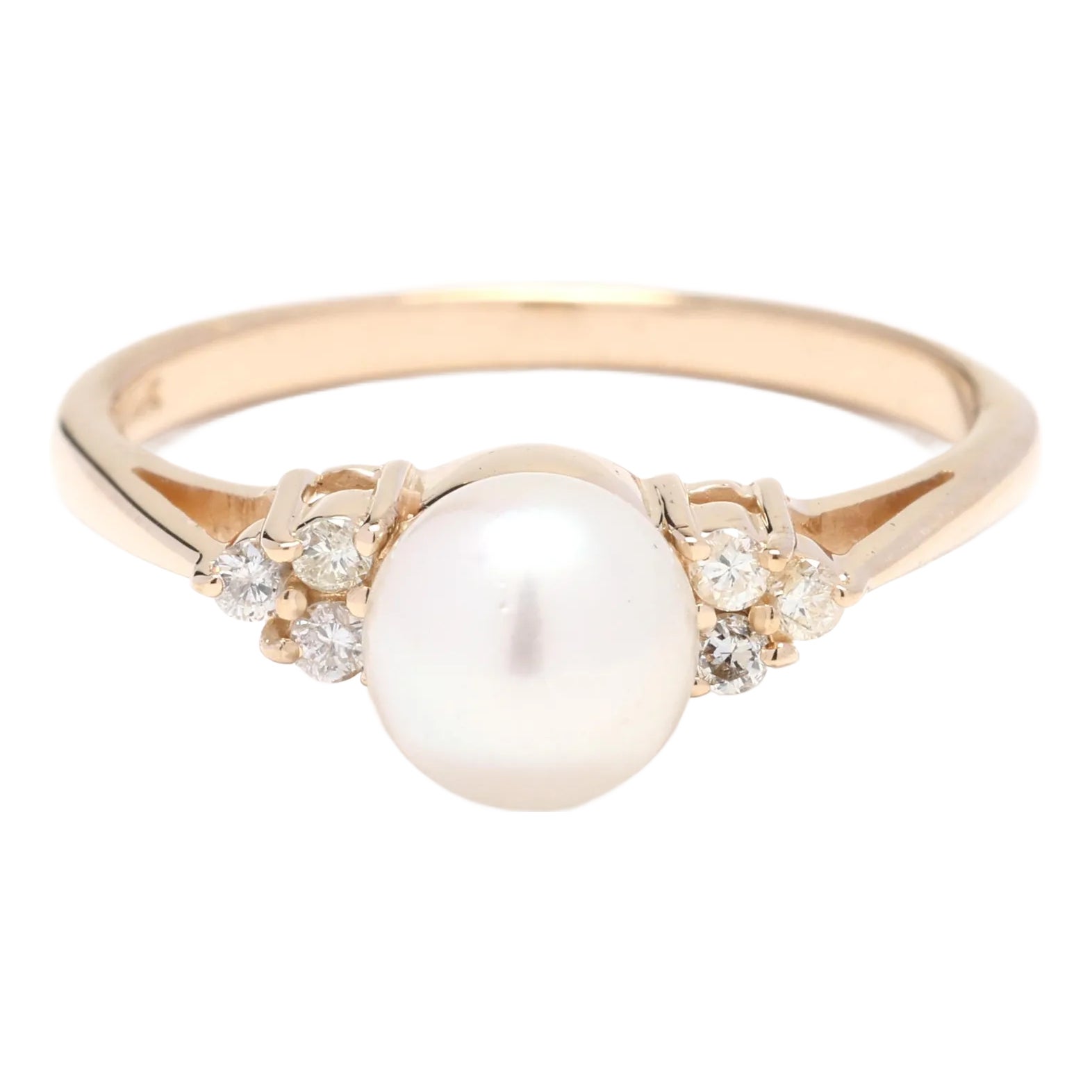 Diamond and Pearl Engagement Ring, 14k Yellow Gold, Ring