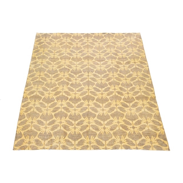 Textile 10 X 14 Allover Designed Modern Handknotted Wool Rug in Beige For Sale - Image 7 of 9
