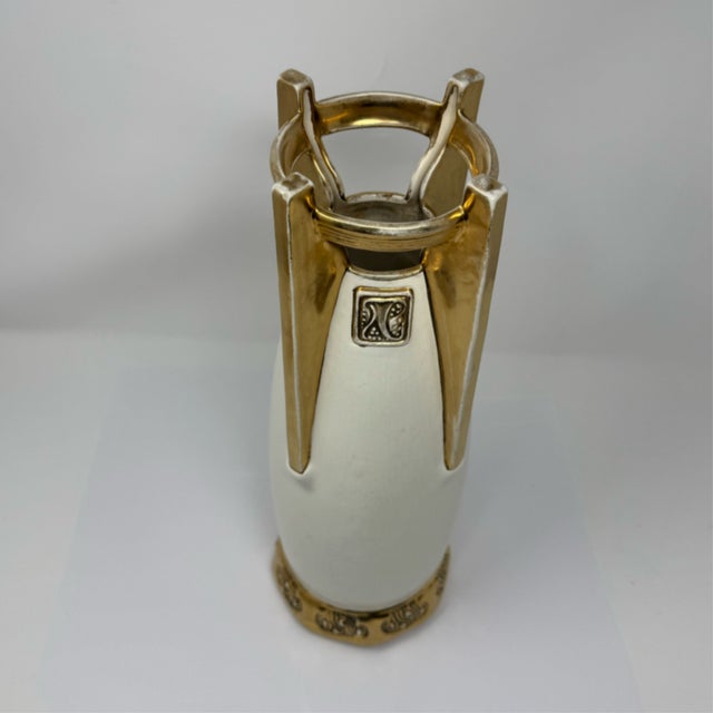 Art Nouveau Antique Austrian Art Nouveau Vase – 14.5" – Winged Handles & Gold Gilt For Sale - Image 3 of 4