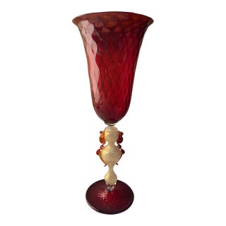 Vintage Italian Handcrafted Red Blown Murano Glass Chalice For Sale