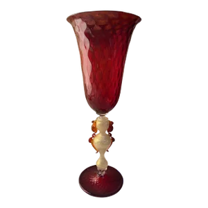 Vintage Italian Handcrafted Red Blown Murano Glass Chalice